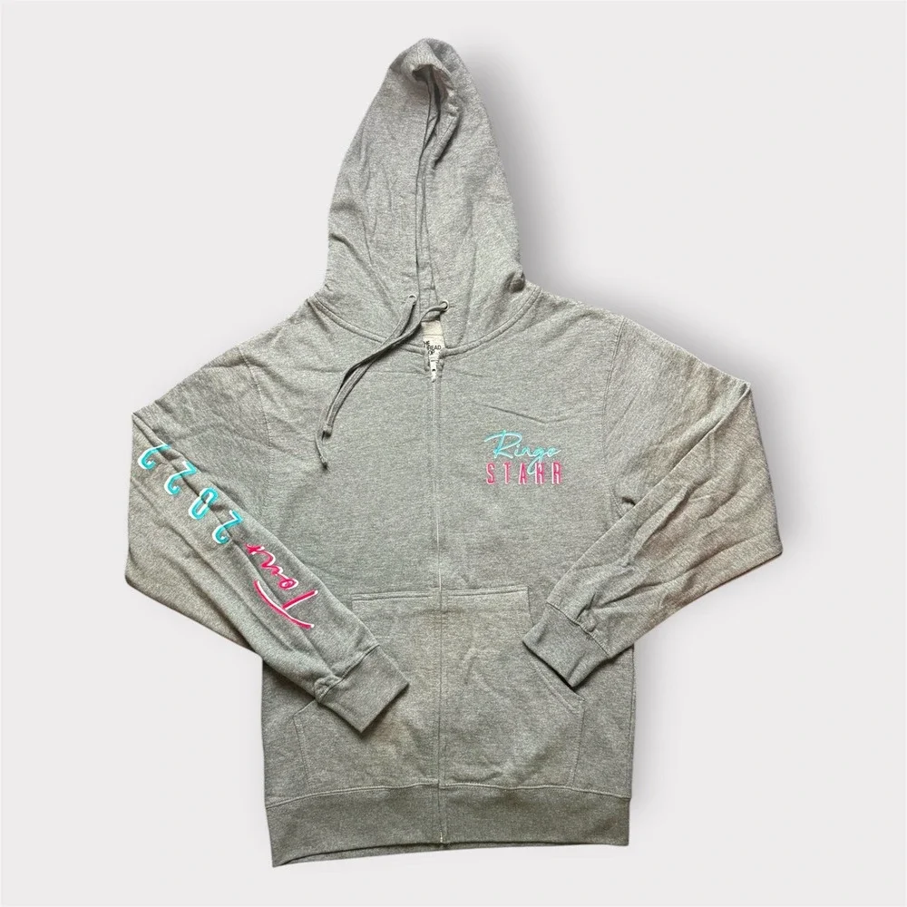 Ringo Starr Tour 2022 Zip Up‎ Hoodie Gray Neon Graphic Concert Merch Mens Small